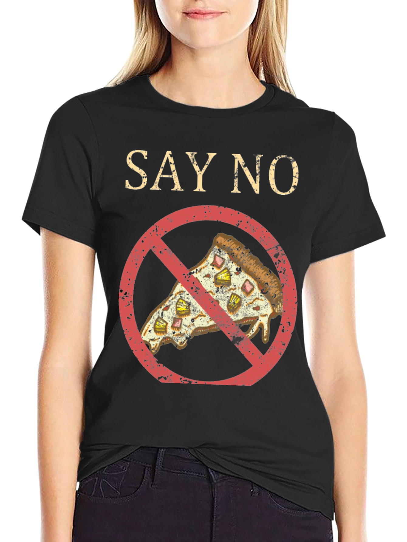 Say No To Pizza T-Shirt - Black Graphic Tee