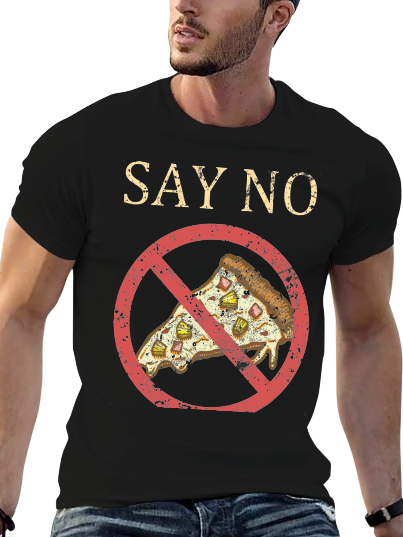 Say No To Pizza T-Shirt - Black Graphic Tee