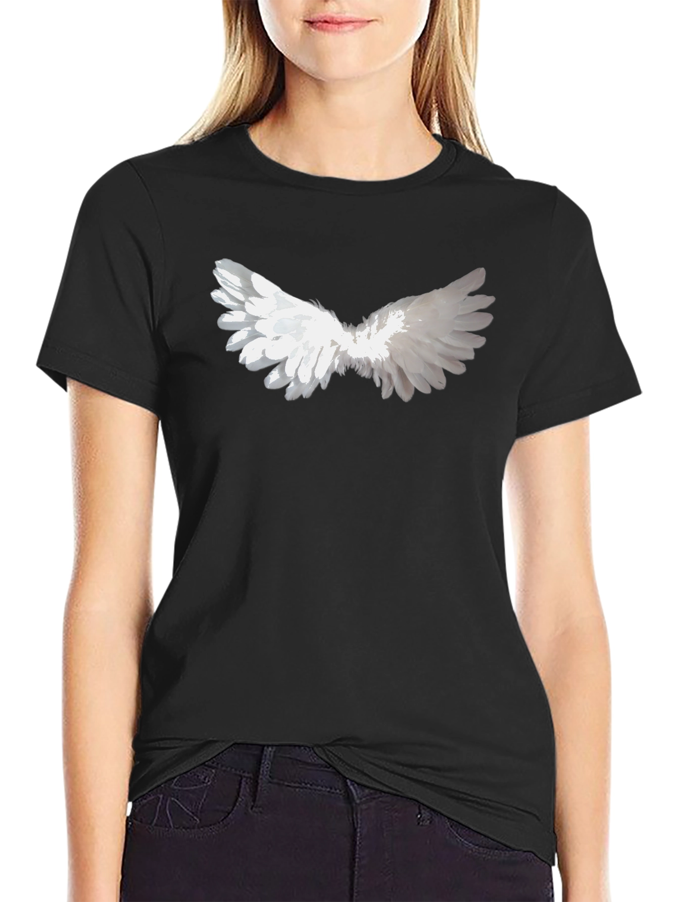 Angel Wing Graphic Tee - Black Cotton Casual Wear