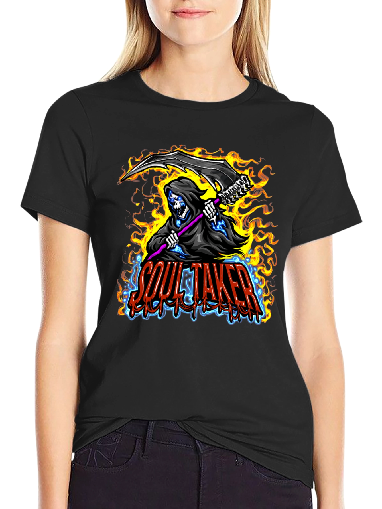 Soul Taker Graphic Print Black T-Shirt