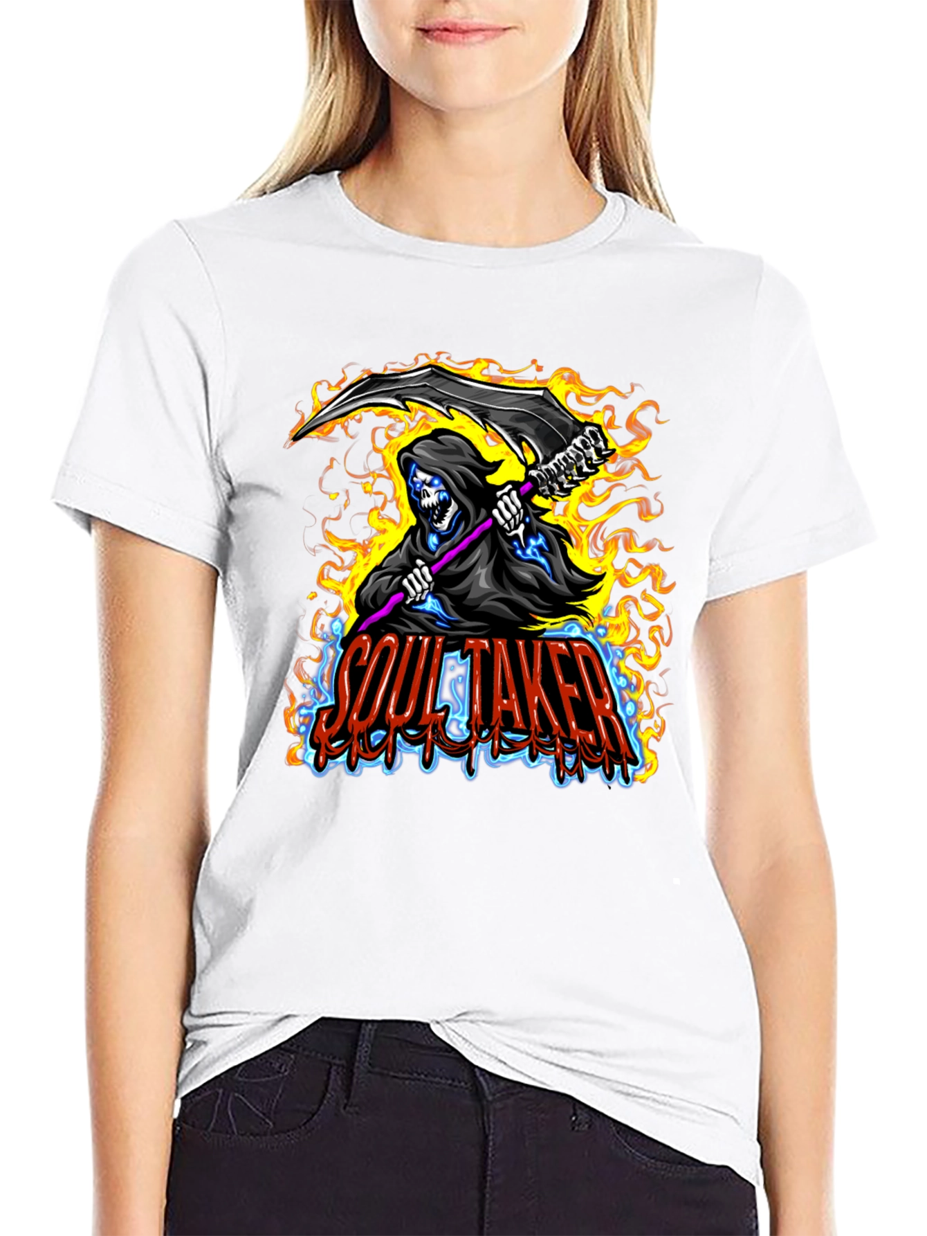 Soul Taker Graphic Print Black T-Shirt