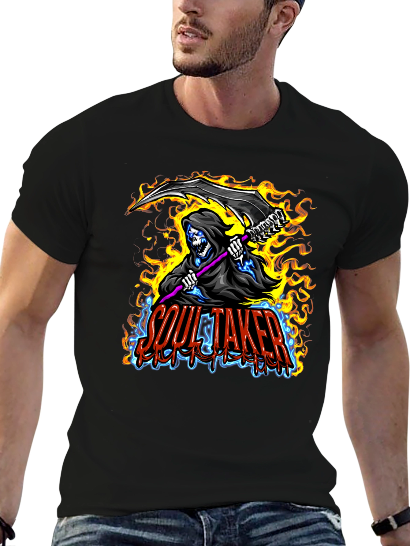 Soul Taker Graphic Print Black T-Shirt