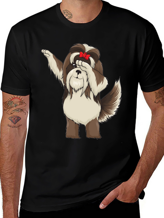 Dabbing Dog Graphic Tee - Trendy Black T-Shirt