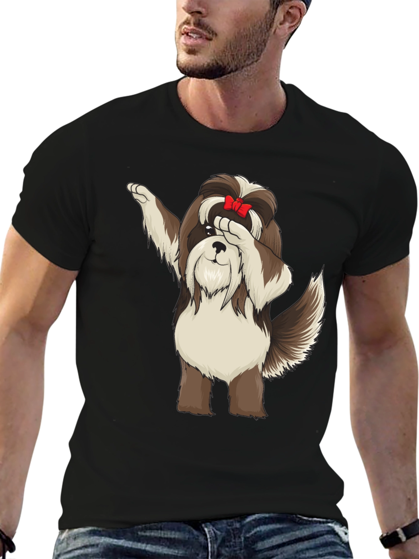 Dabbing Dog Graphic Tee - Trendy Black T-Shirt