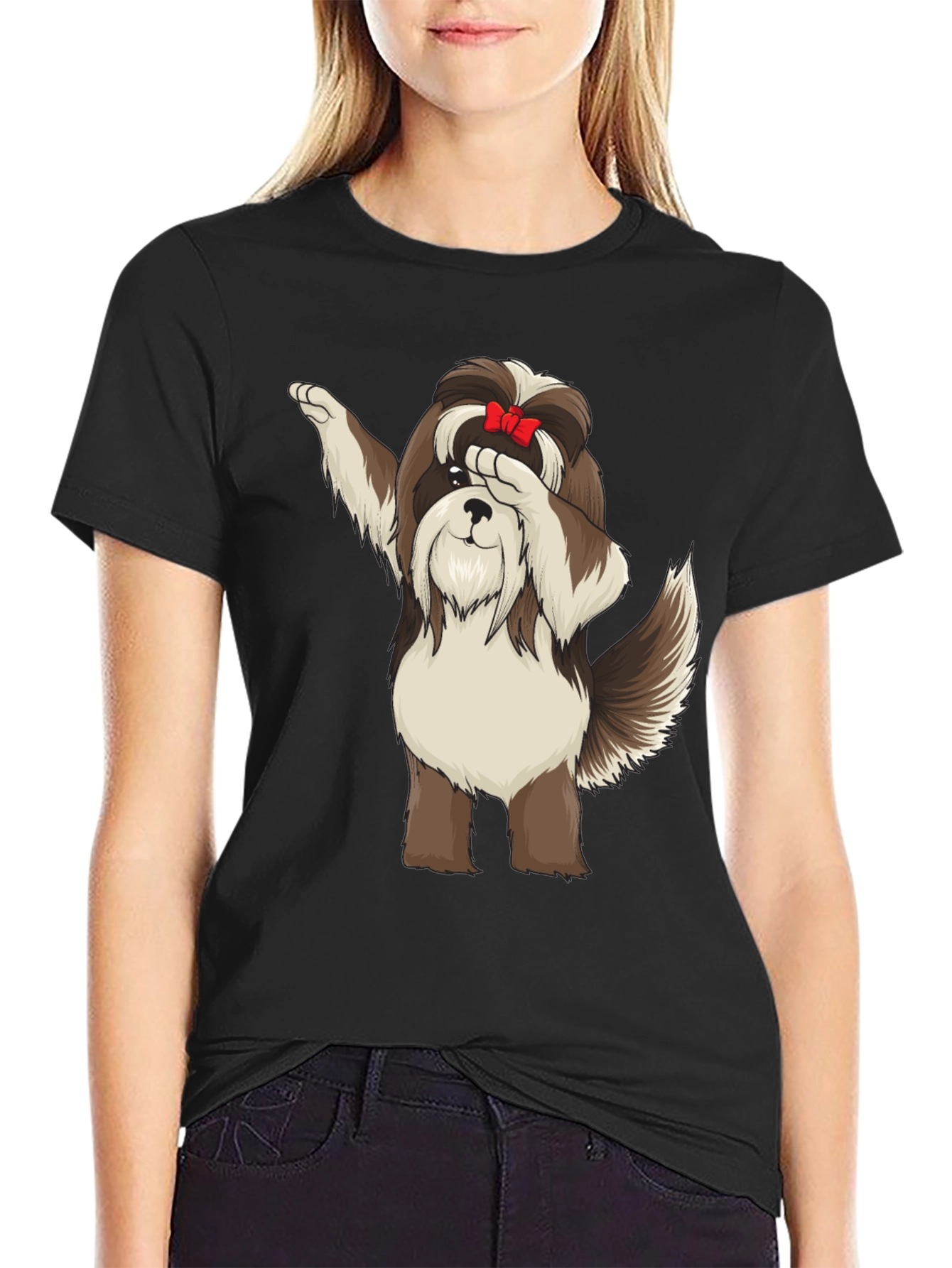 Dabbing Dog Graphic Tee - Trendy Black T-Shirt