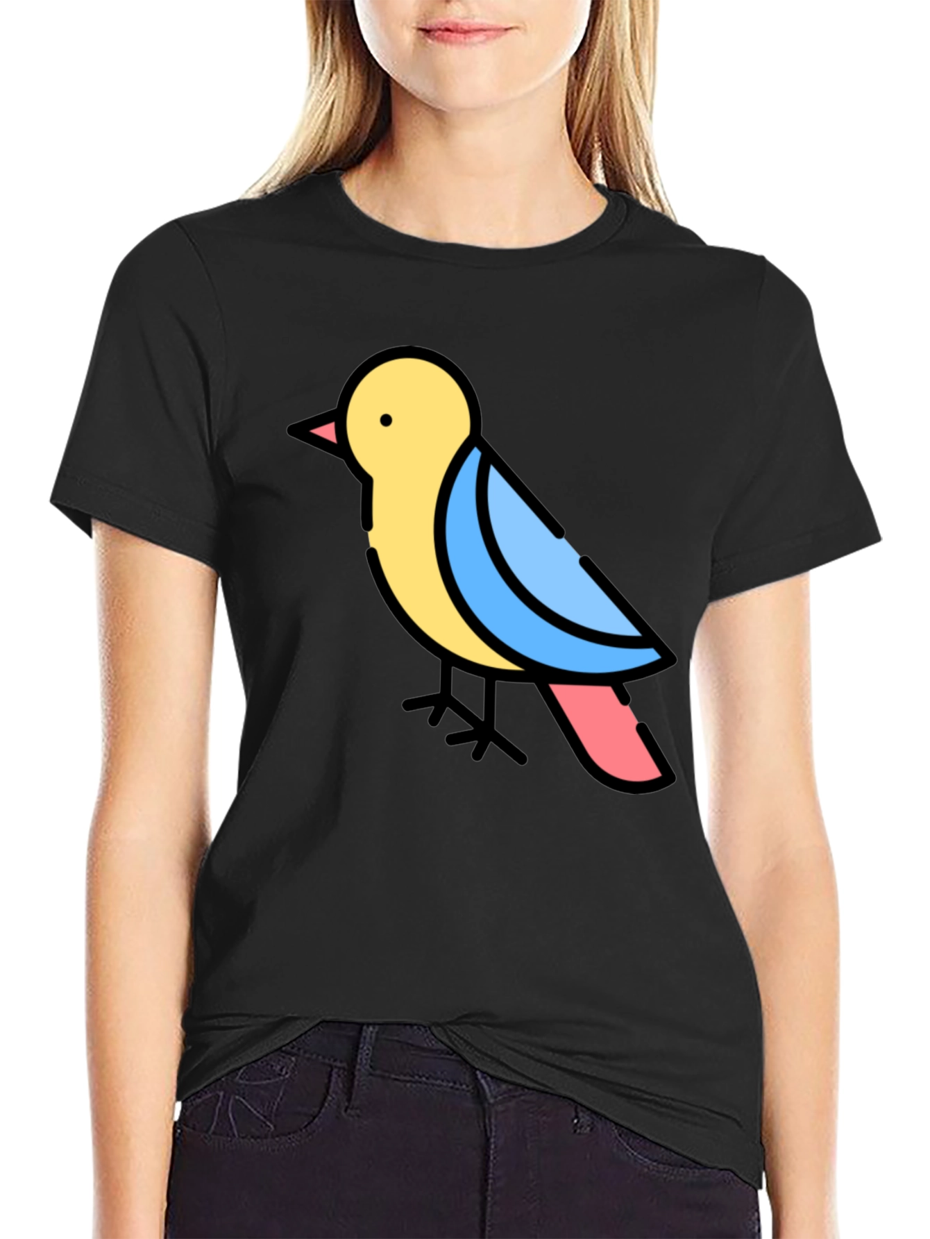 Cartoon Bird Black T-Shirt