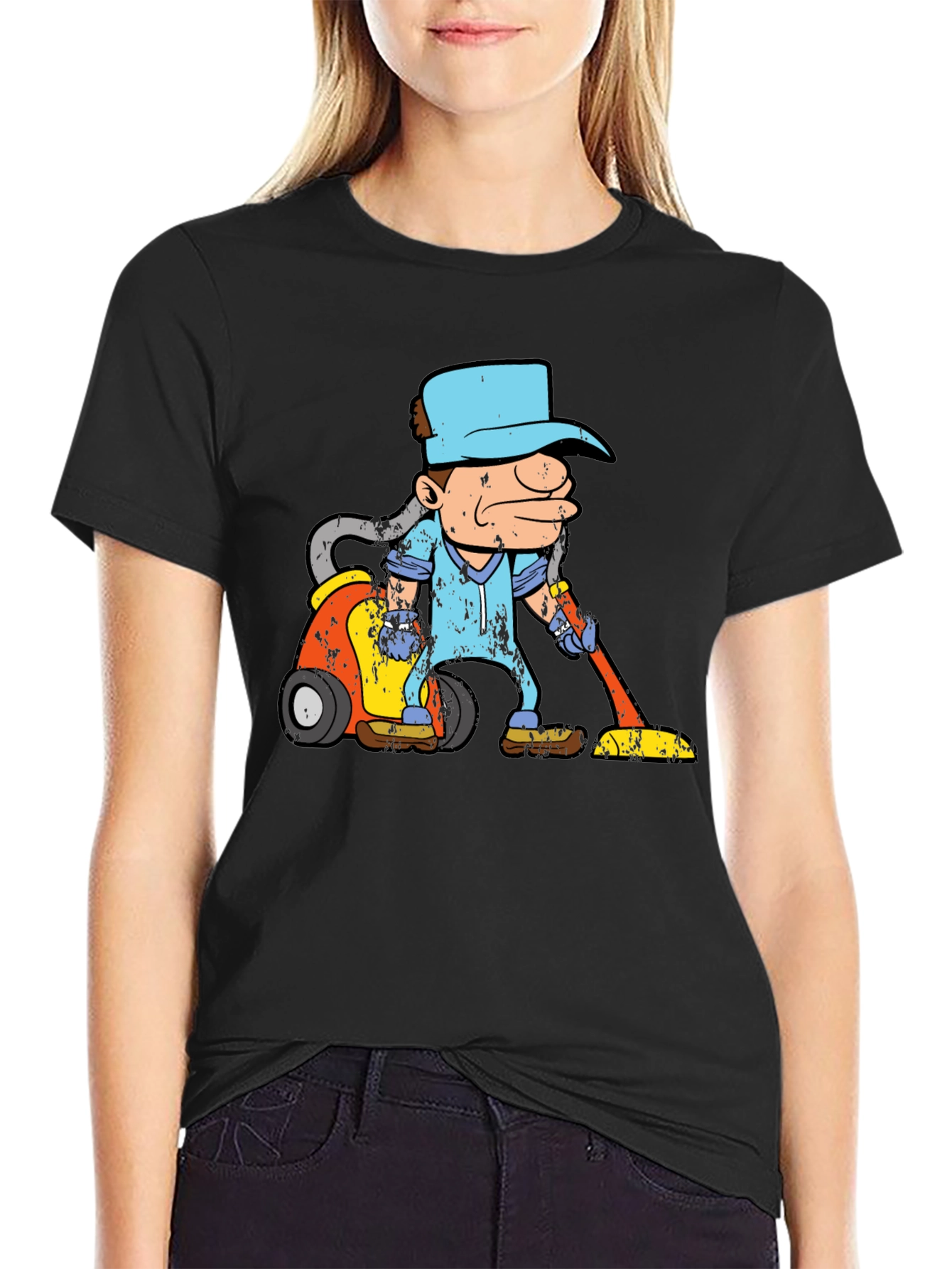 Cartoon Janitor Black T-Shirt