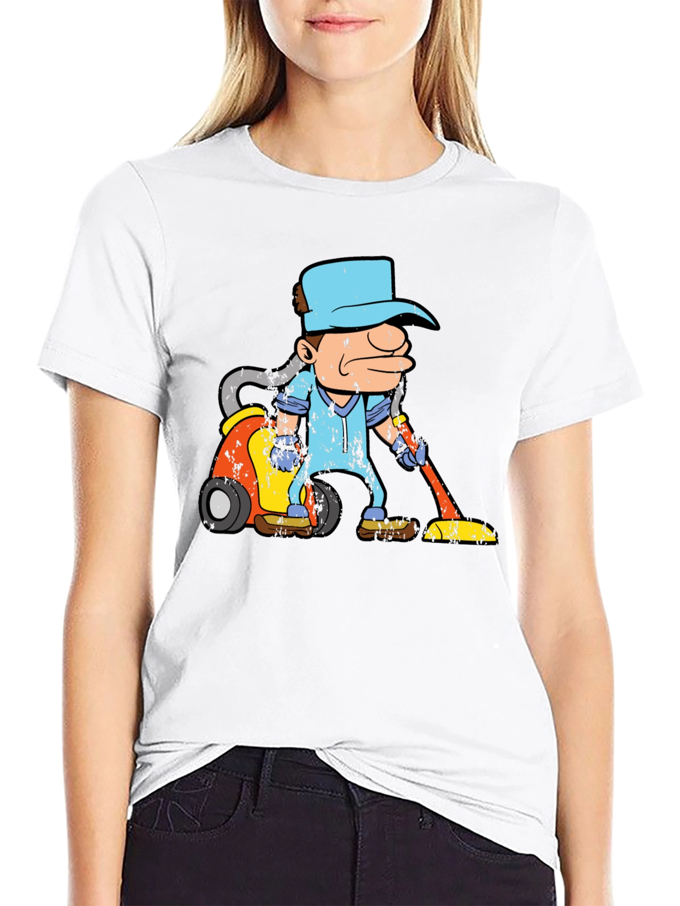 Cartoon Janitor Black T-Shirt