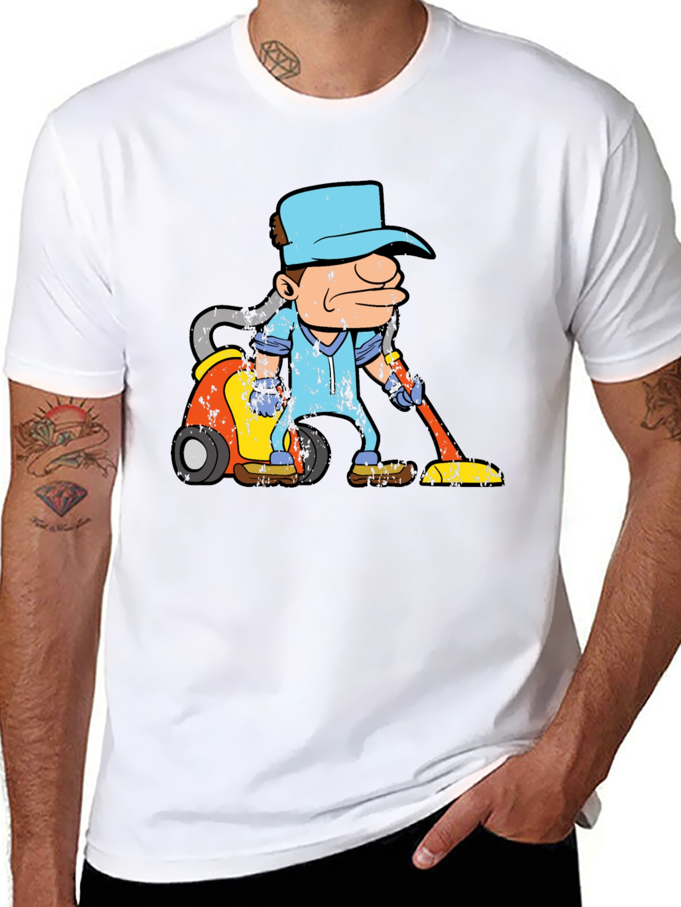 Cartoon Janitor Black T-Shirt