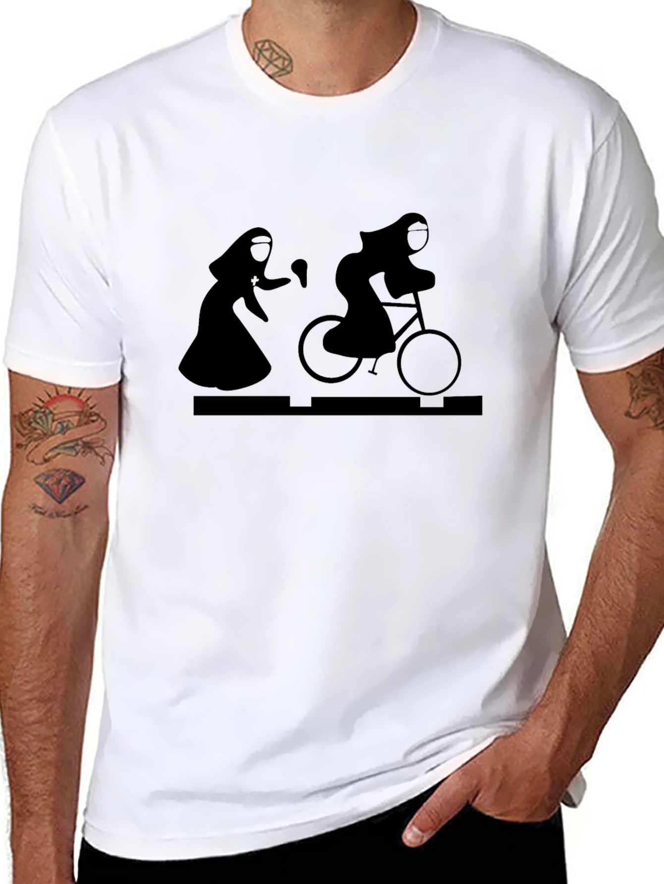 Nun on a Bike T-Shirt - Quirky Graphic Tee