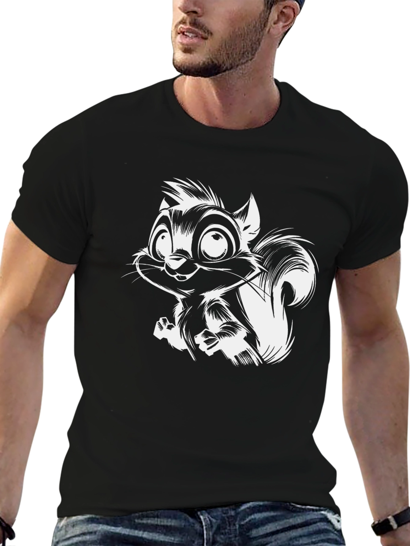 Squirrel Graphic Black T-Shirt - Mens Casual Tee