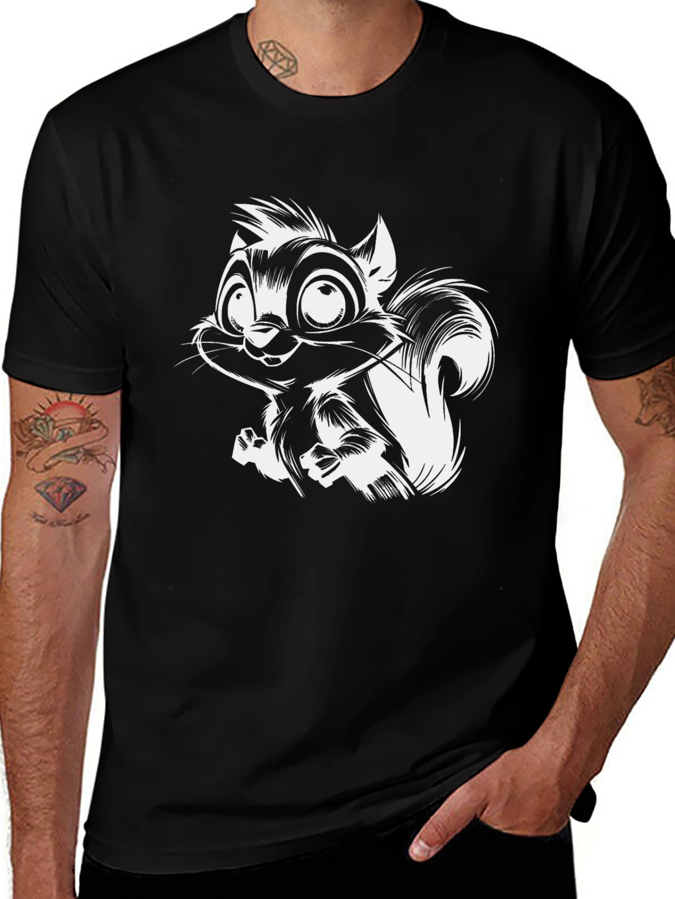 Squirrel Graphic Black T-Shirt - Mens Casual Tee