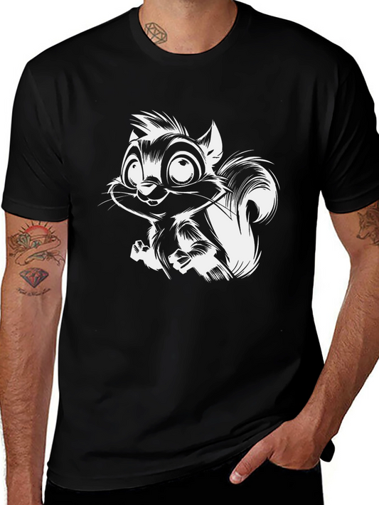 Squirrel Graphic Black T-Shirt - Mens Casual Tee