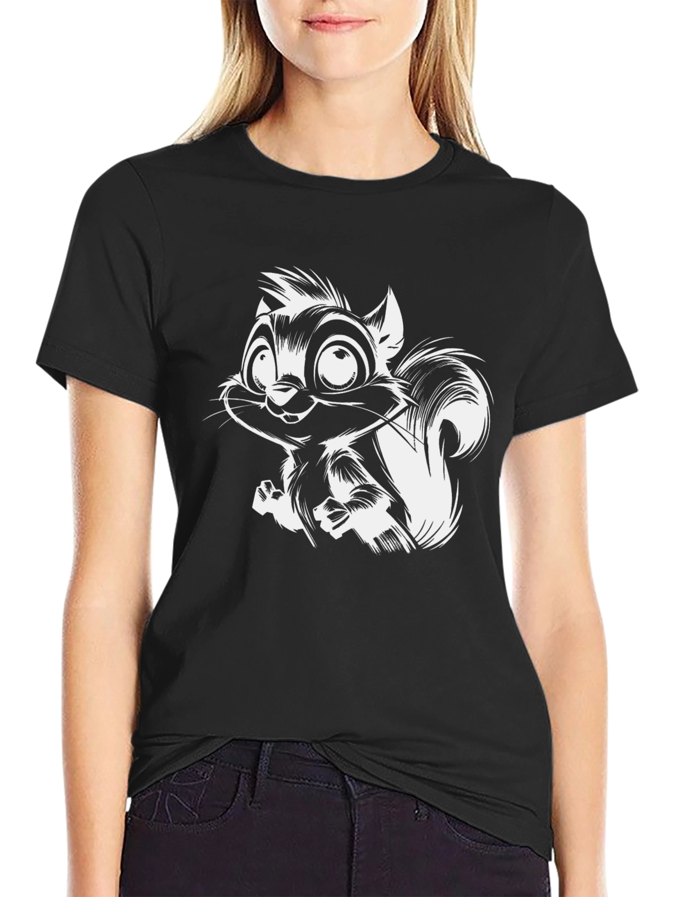 Squirrel Graphic Black T-Shirt - Mens Casual Tee