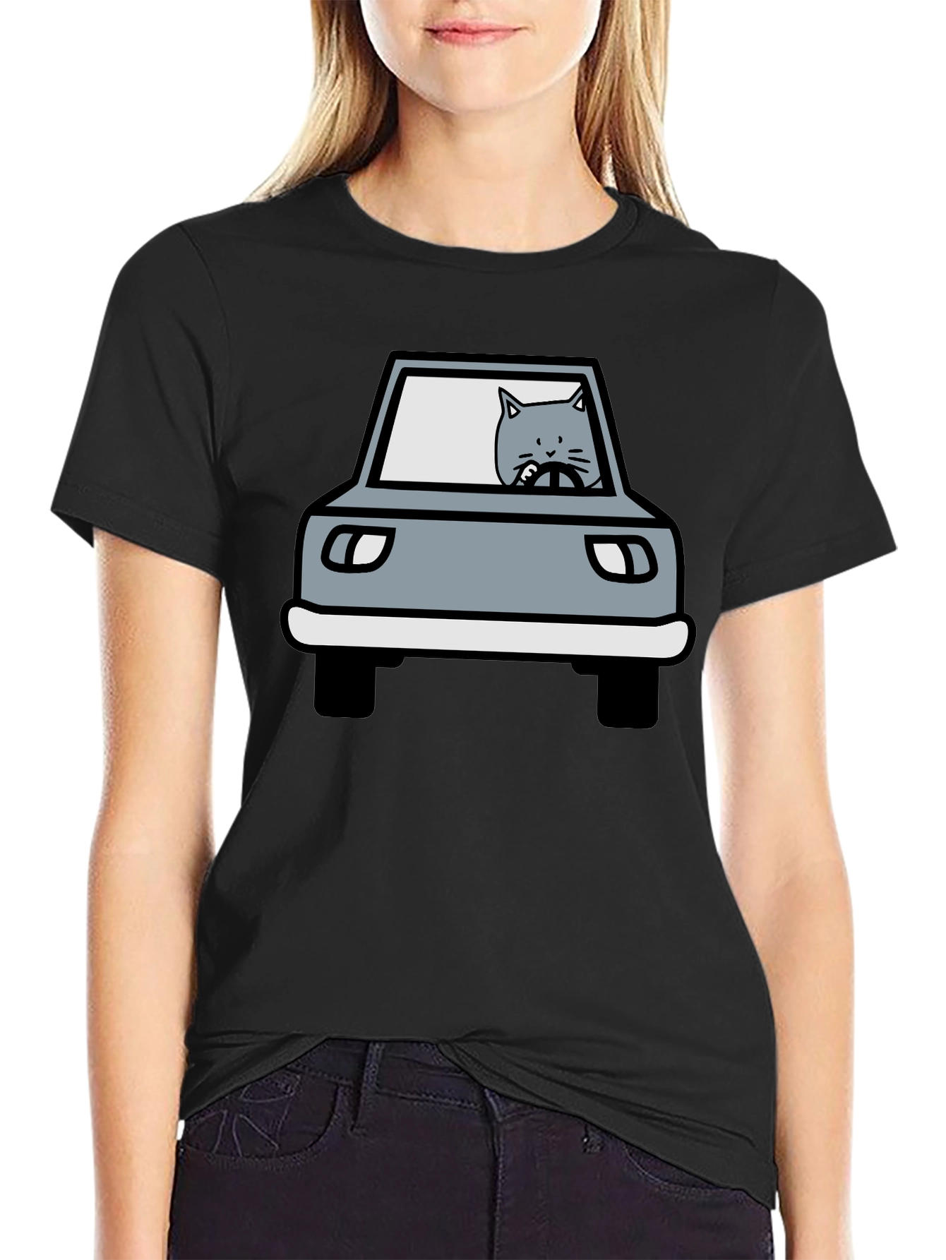 Cat Driving Car Graphic T-Shirt