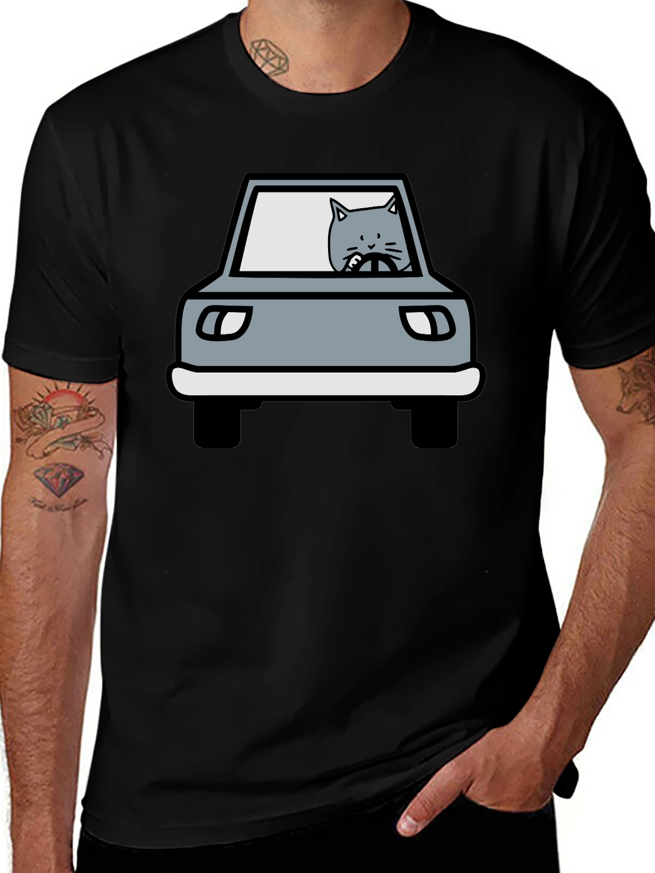 Cat Driving Car Graphic T-Shirt