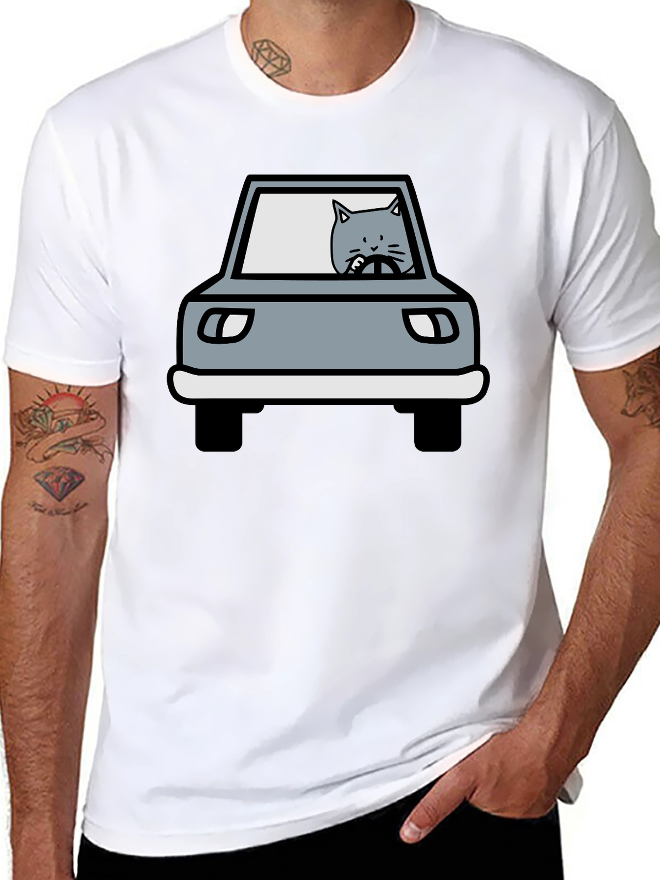 Cat Driving Car Graphic T-Shirt