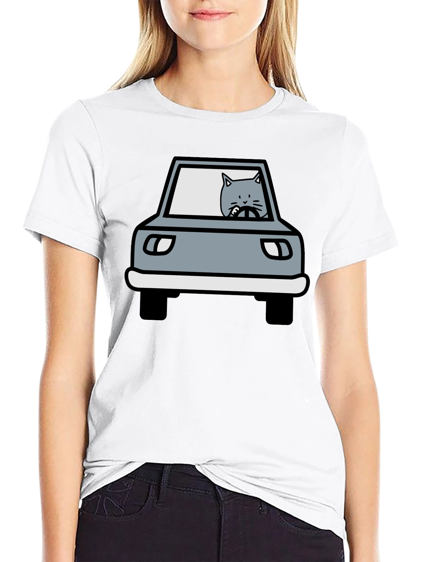 Cat Driving Car Graphic T-Shirt