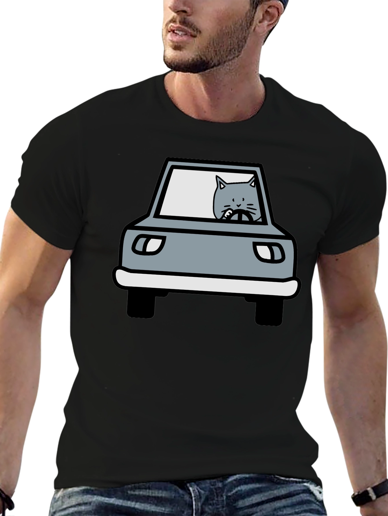 Cat Driving Car Graphic T-Shirt