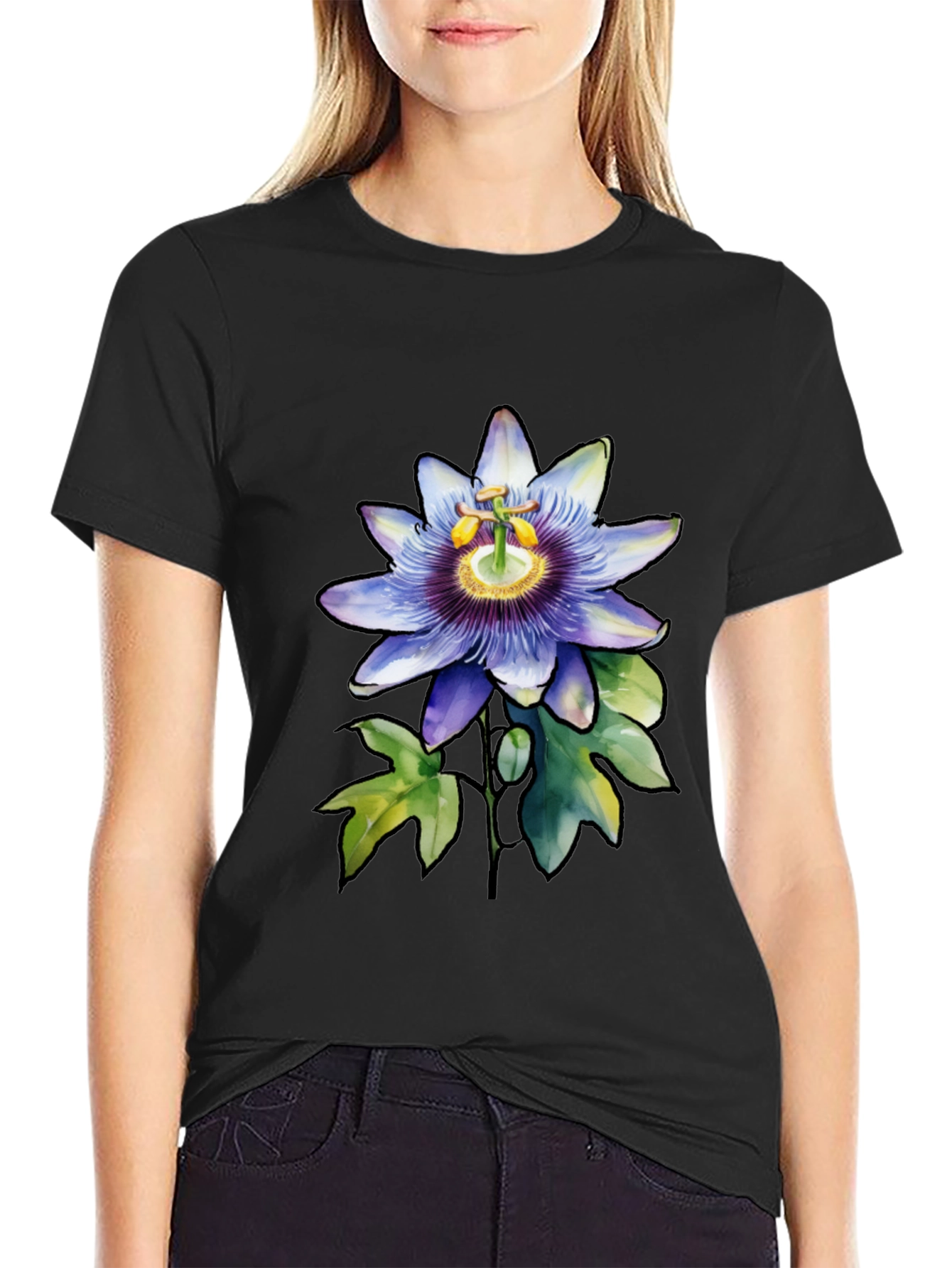 Floral Print Tee - Black