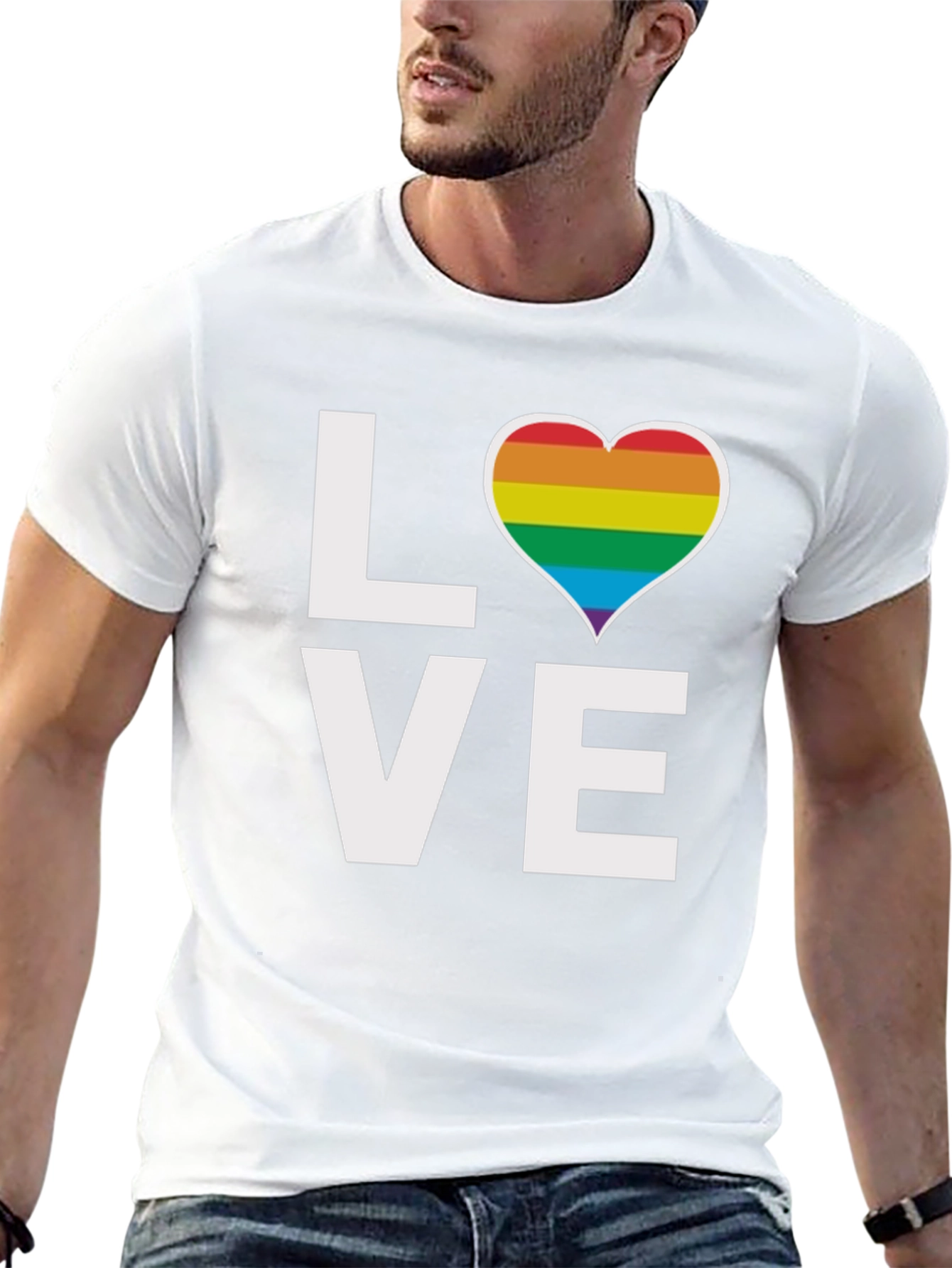 Pride LOVE T-Shirt - Rainbow Heart Design