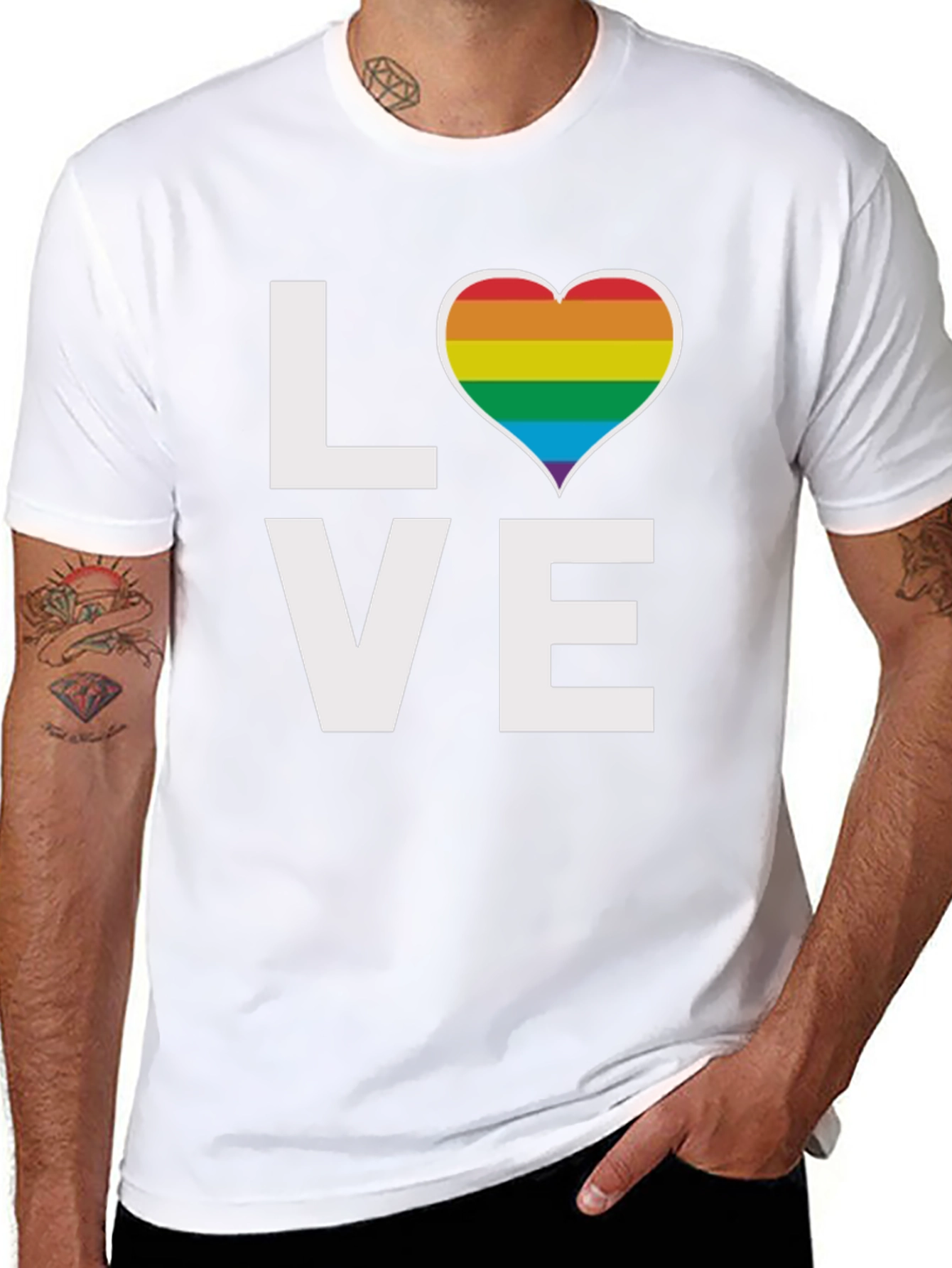 Pride LOVE T-Shirt - Rainbow Heart Design