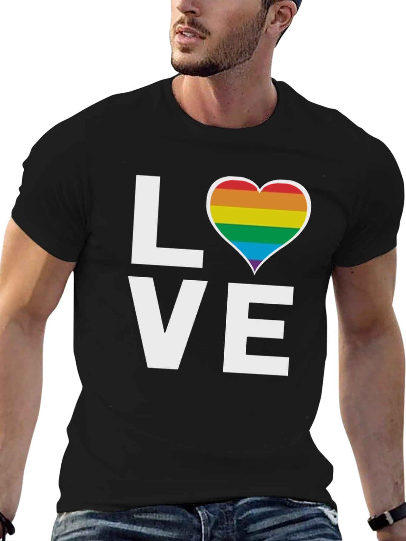 Pride LOVE T-Shirt - Rainbow Heart Design