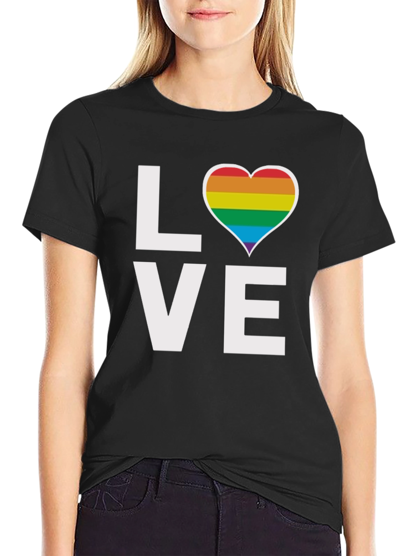 Pride LOVE T-Shirt - Rainbow Heart Design