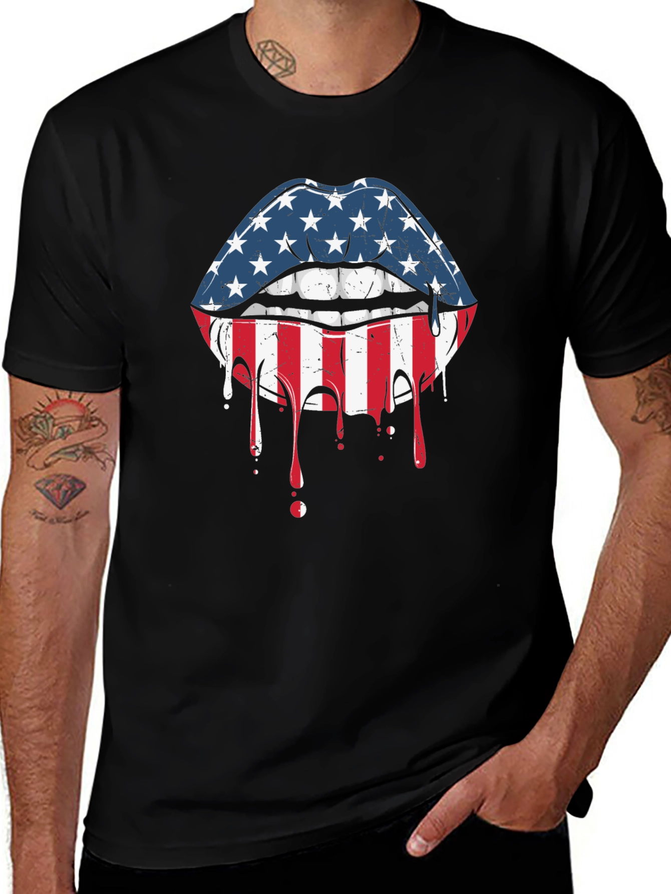 American Flag Lips Graphic T-Shirt