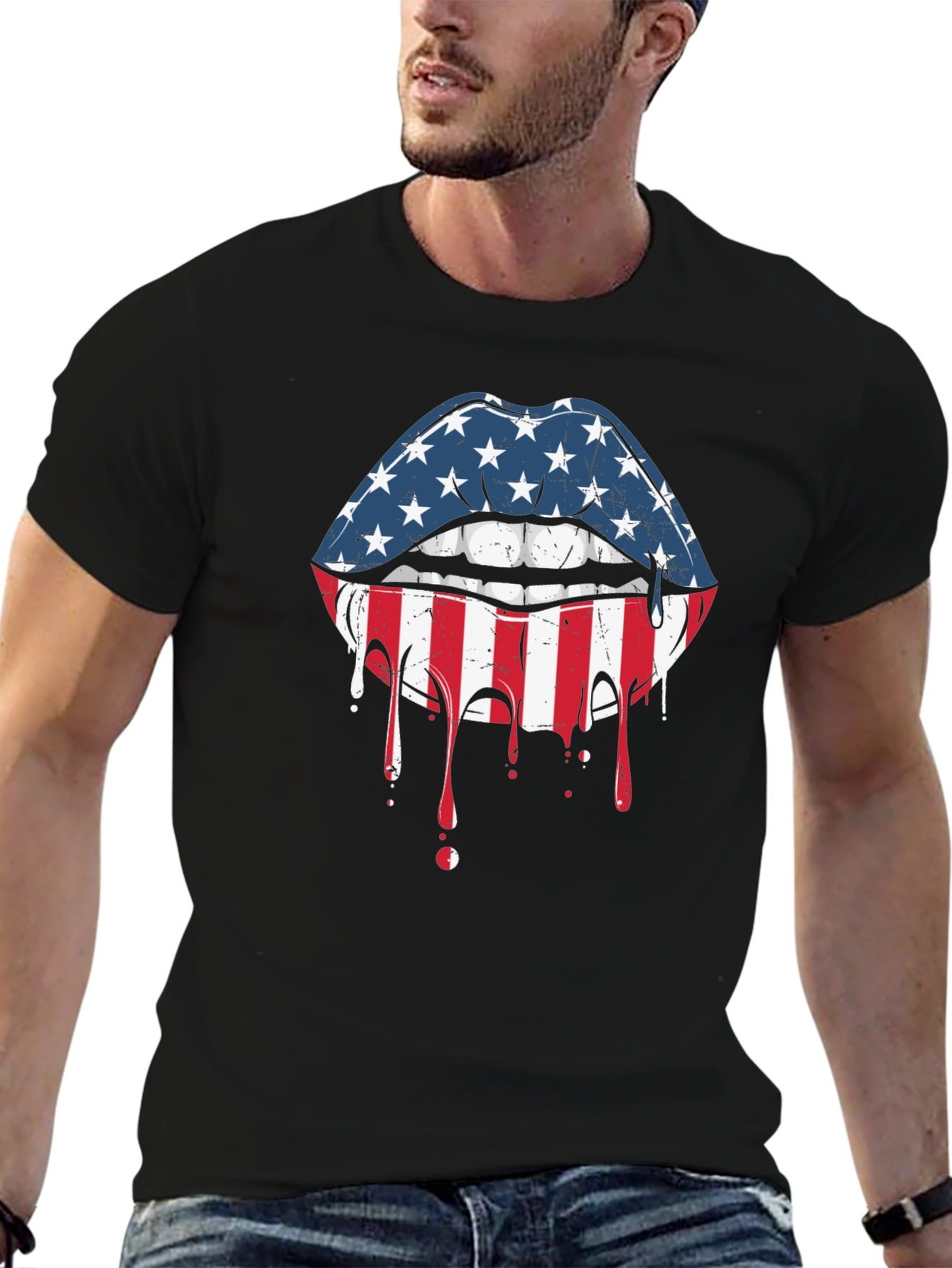 American Flag Lips Graphic T-Shirt