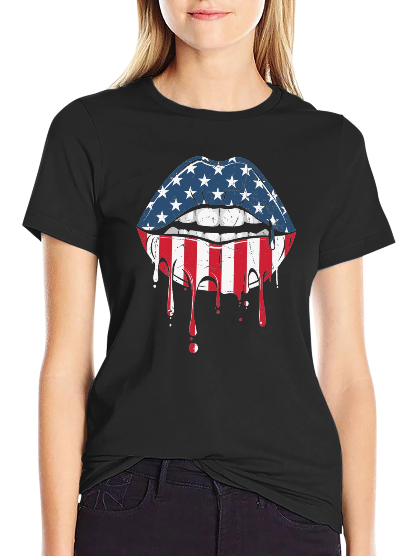 American Flag Lips Graphic T-Shirt