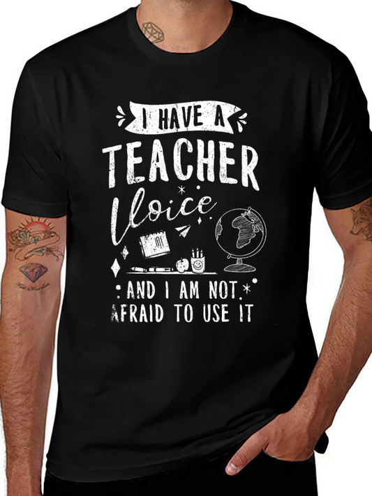 I Have A Teacher Voice Black Graphic Tee