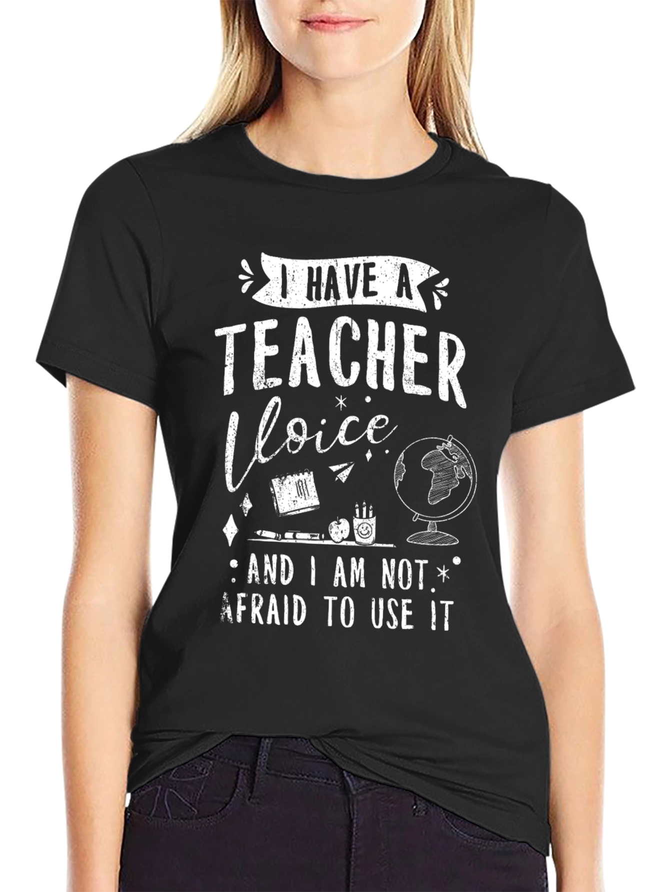 I Have A Teacher Voice Black Graphic Tee