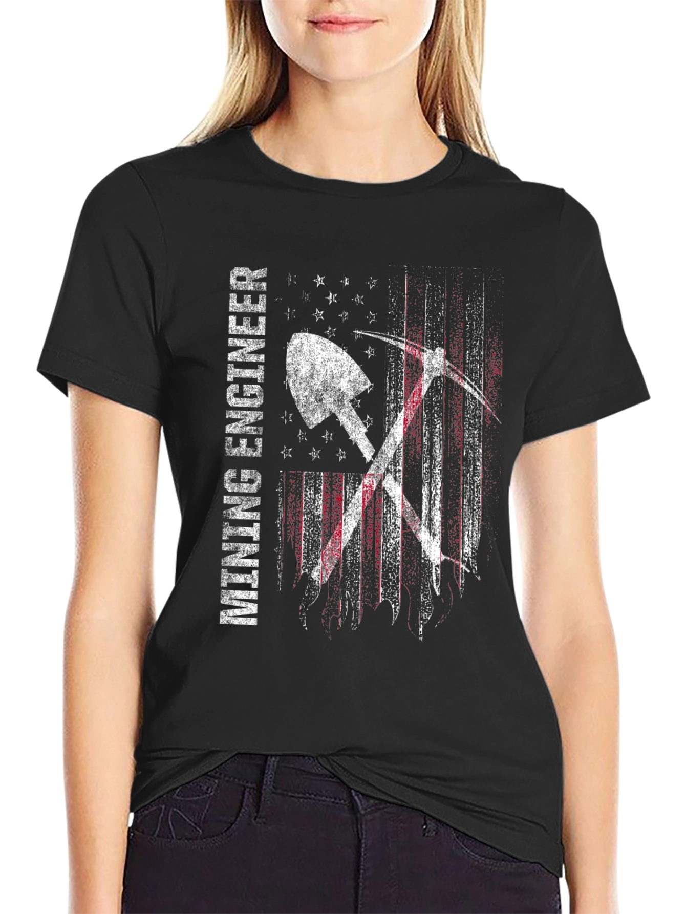 Mining Engineer Patriotic USA Flag Graphic T-Shirt