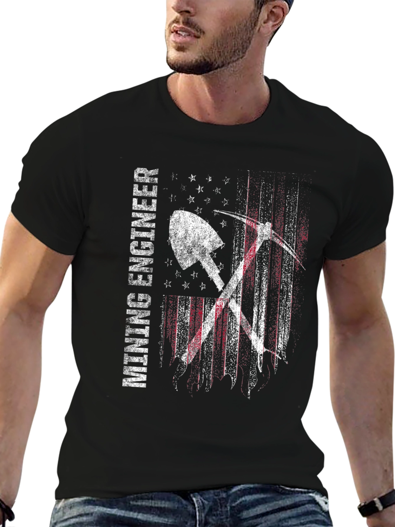 Mining Engineer Patriotic USA Flag Graphic T-Shirt