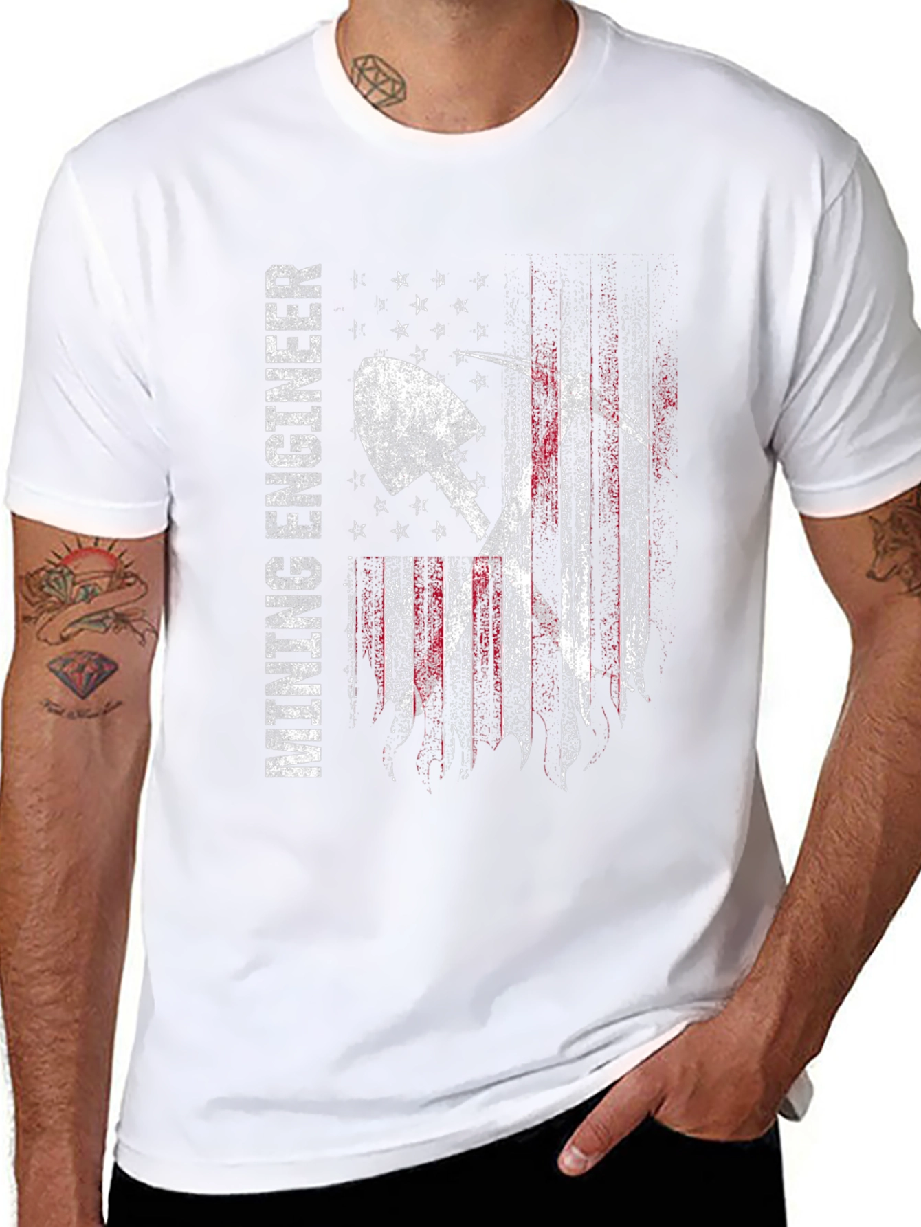 Mining Engineer Patriotic USA Flag Graphic T-Shirt