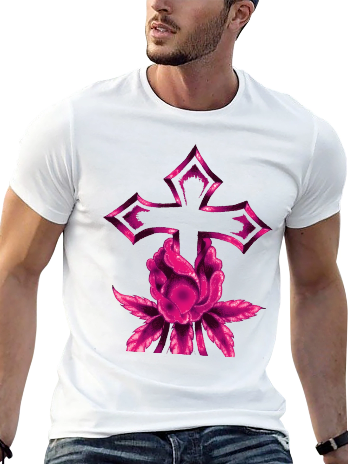 Floral Cross Graphic Tee - Modern Black T-Shirt