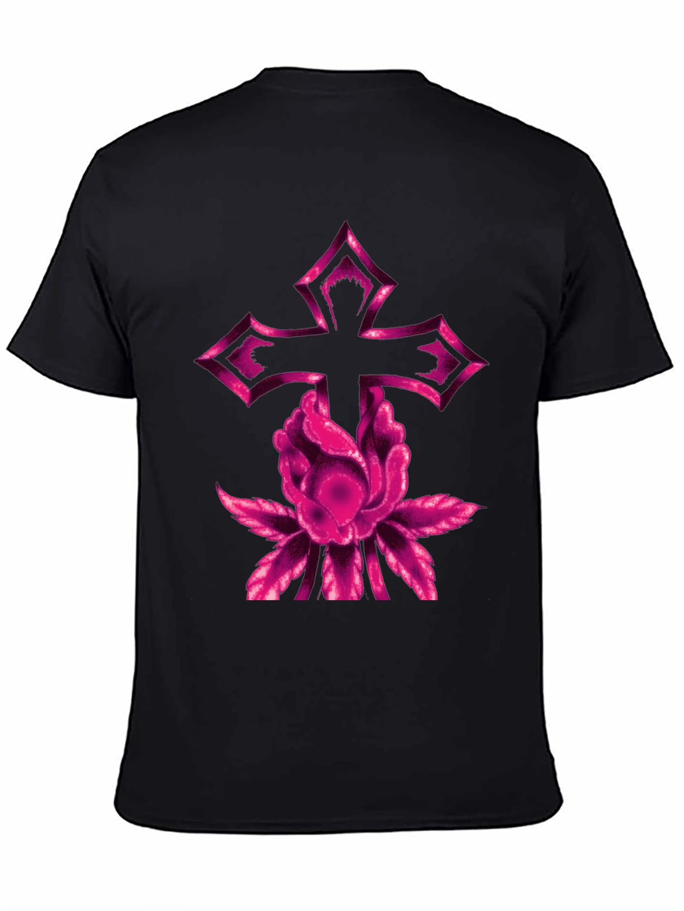 Floral Cross Graphic Tee - Modern Black T-Shirt