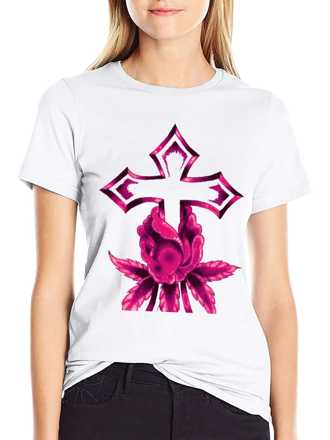 Floral Cross Graphic Tee - Modern Black T-Shirt