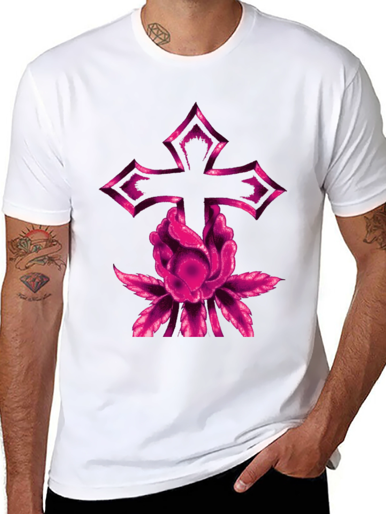 Floral Cross Graphic Tee - Modern Black T-Shirt
