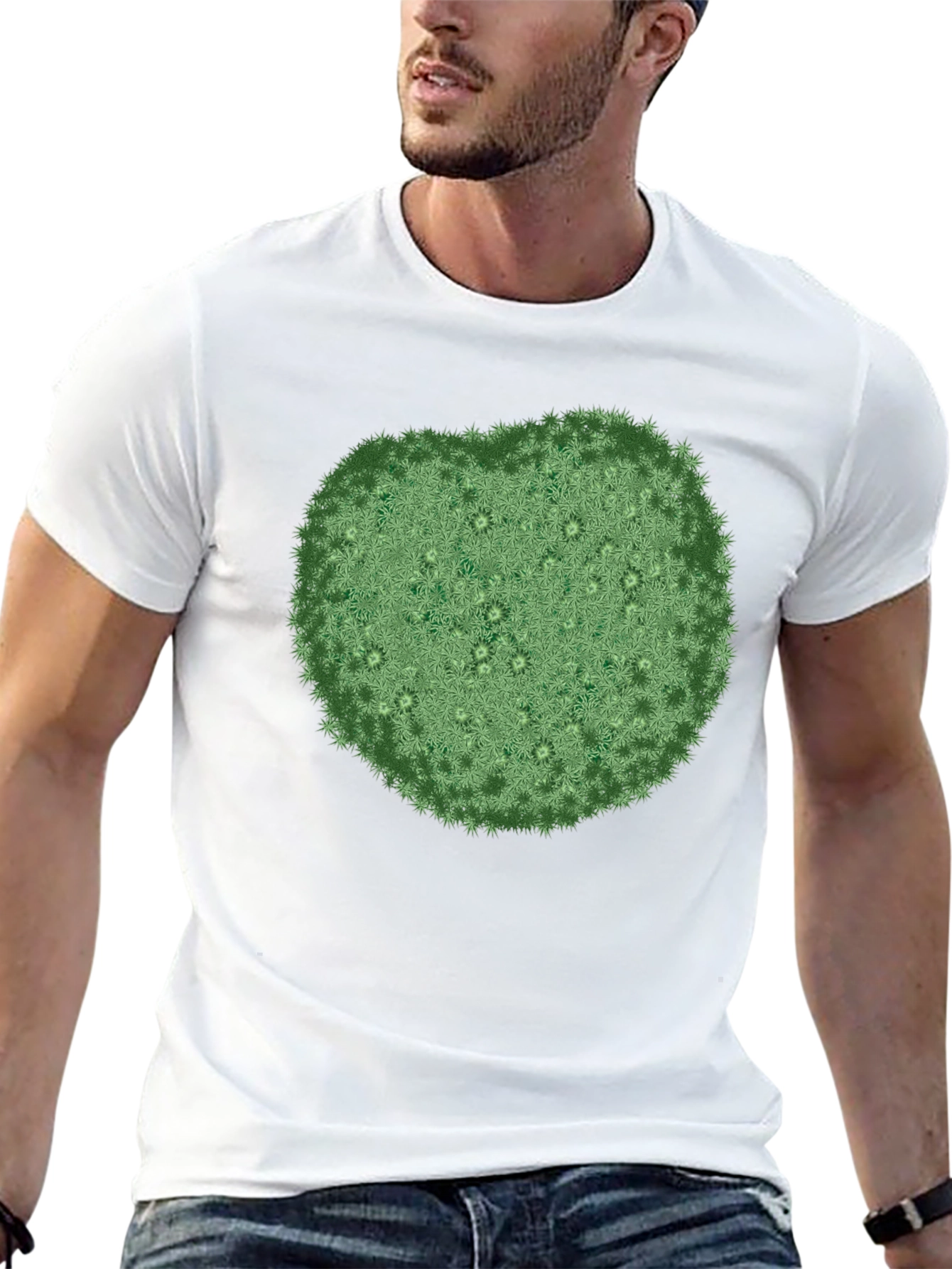 Unique Green Botanical Print Black T-Shirt