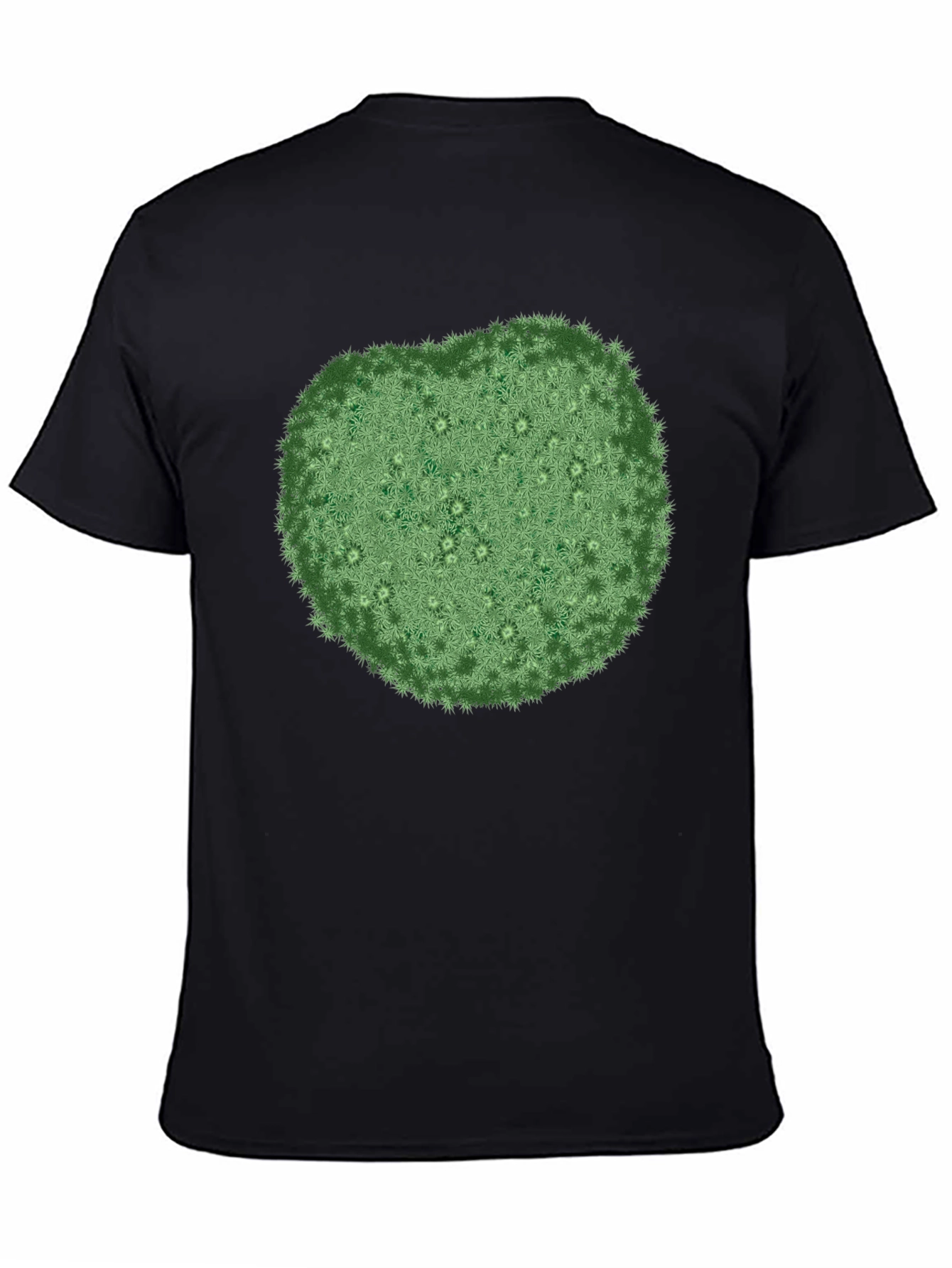 Unique Green Botanical Print Black T-Shirt