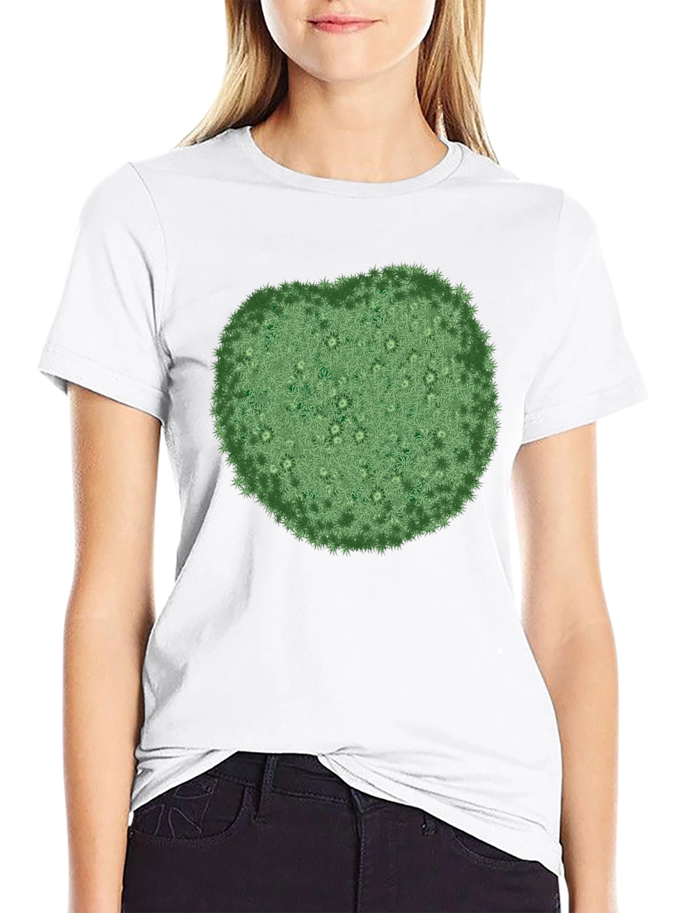 Unique Green Botanical Print Black T-Shirt
