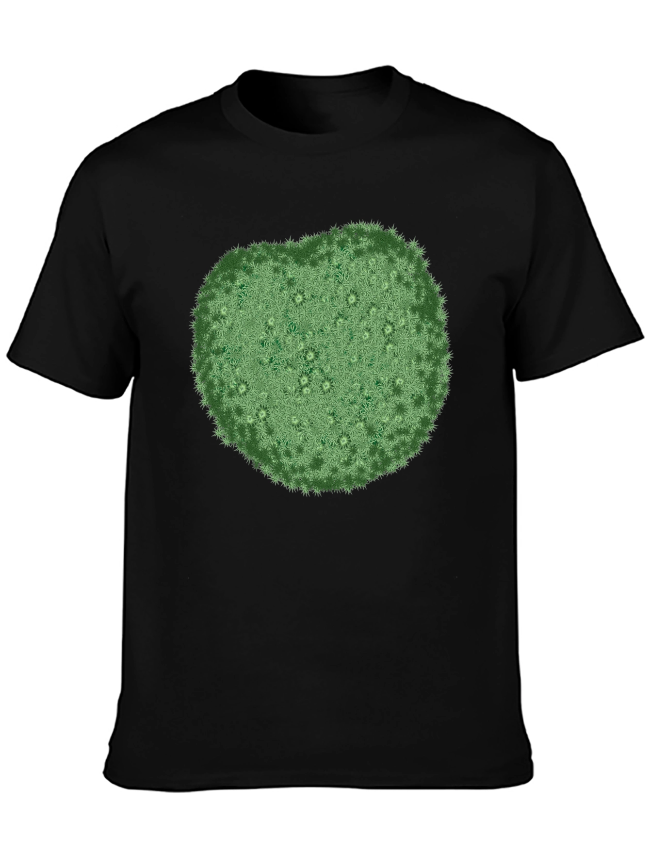 Unique Green Botanical Print Black T-Shirt