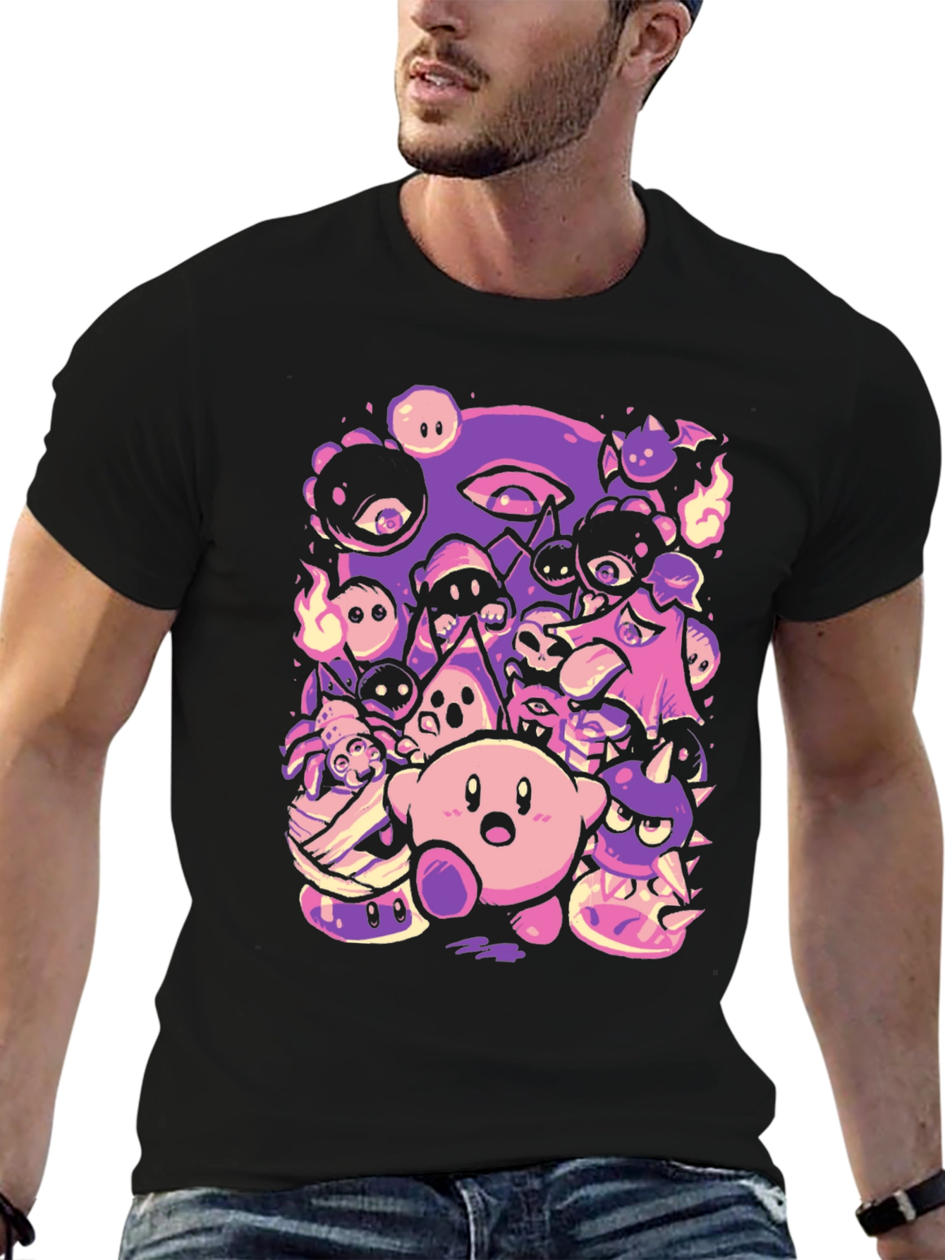 Kirby Character Mashup Black T-Shirt