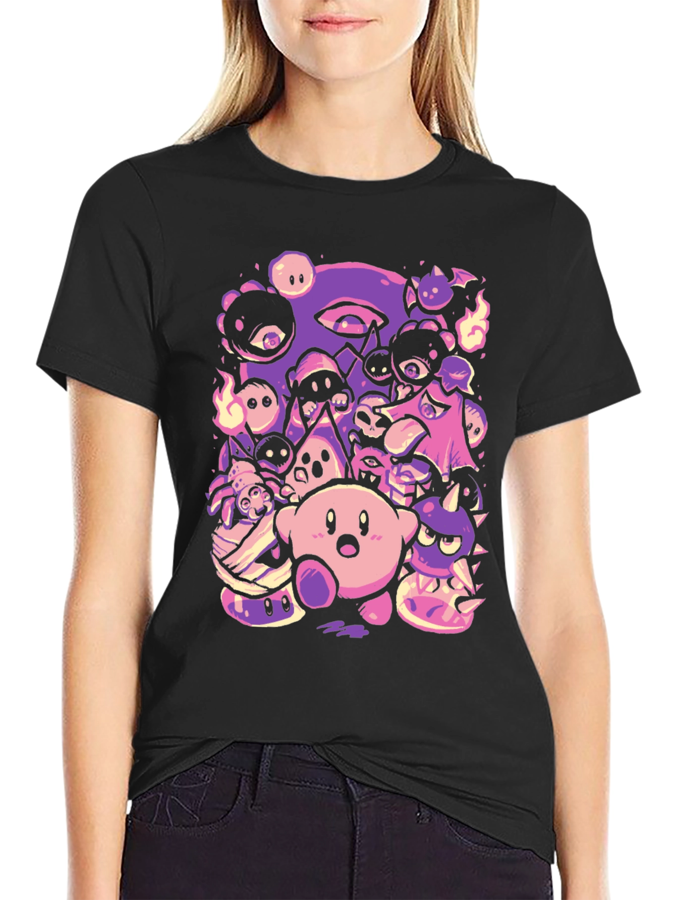 Kirby Character Mashup Black T-Shirt