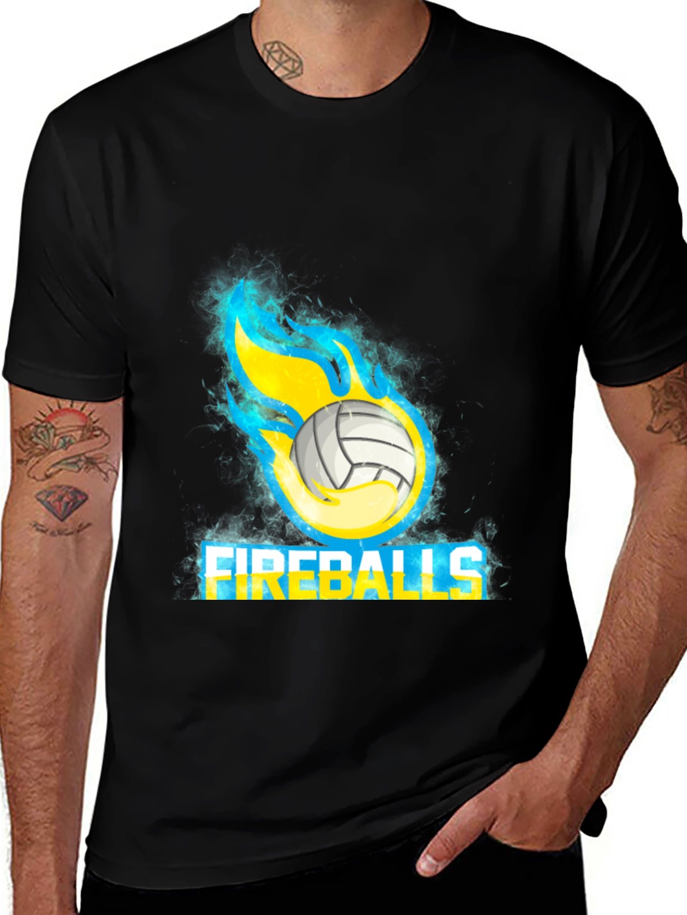 Fireballs Volleyball Graphic Tee - Black Cotton T-Shirt