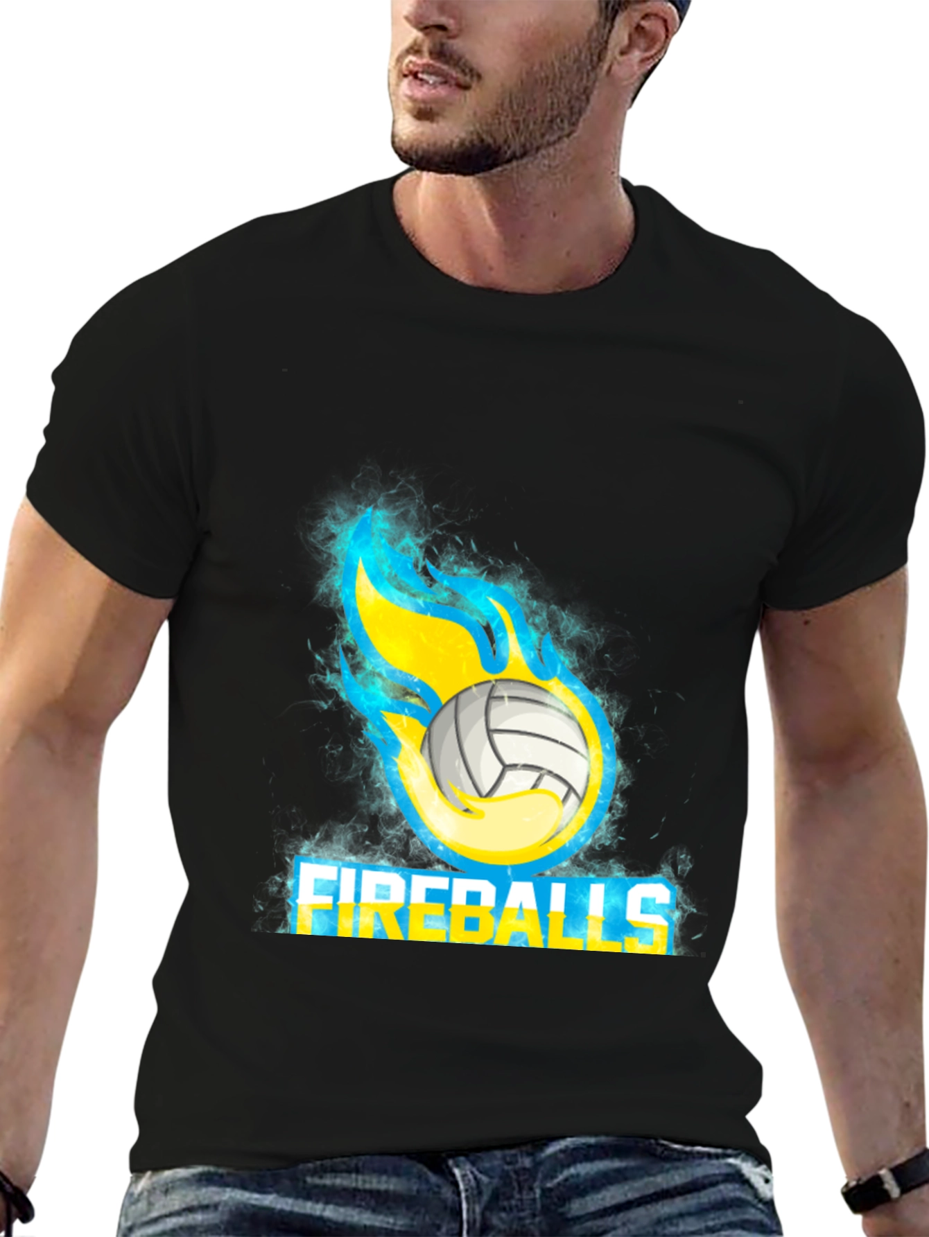 Fireballs Volleyball Graphic Tee - Black Cotton T-Shirt