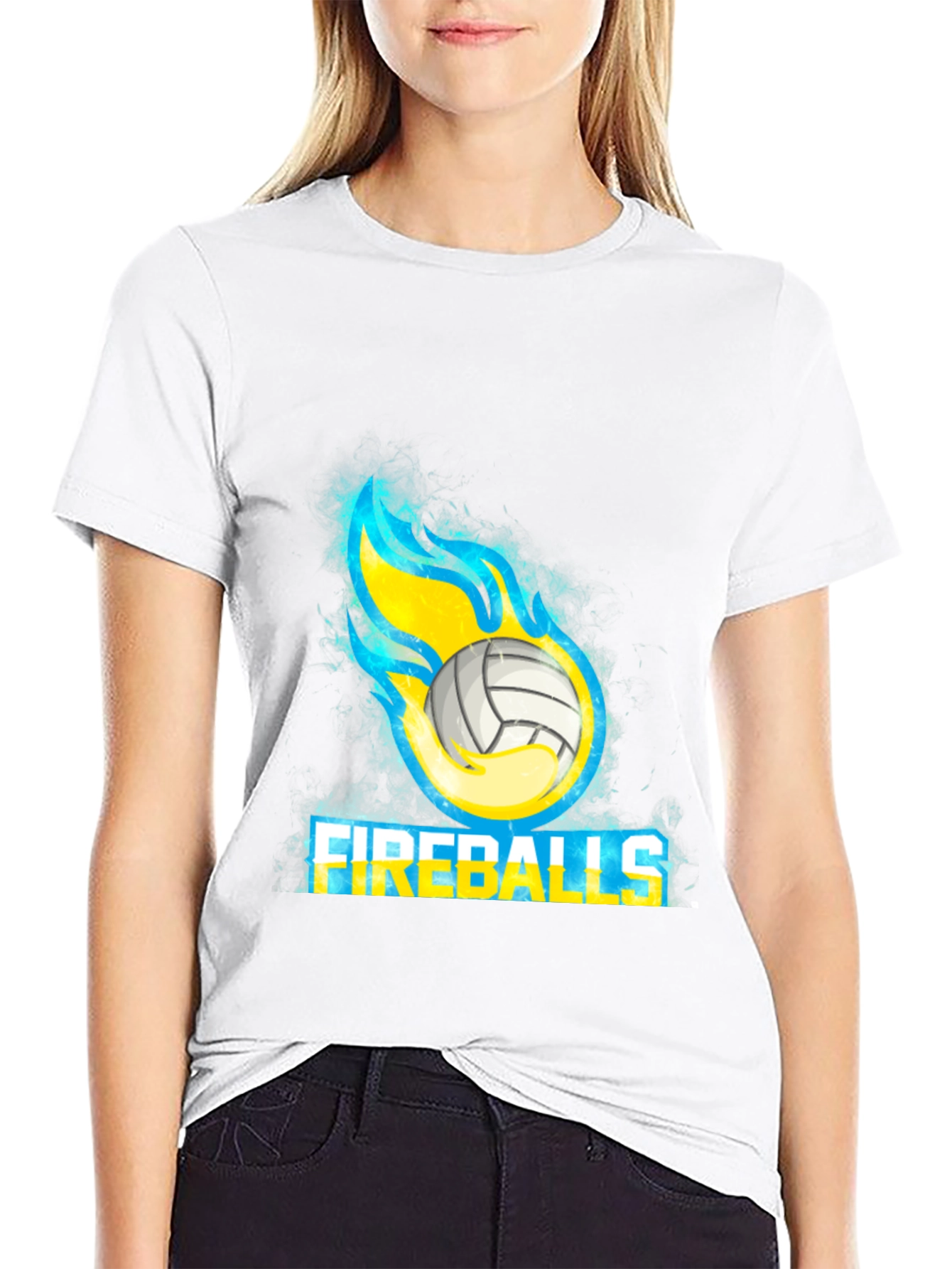 Fireballs Volleyball Graphic Tee - Black Cotton T-Shirt