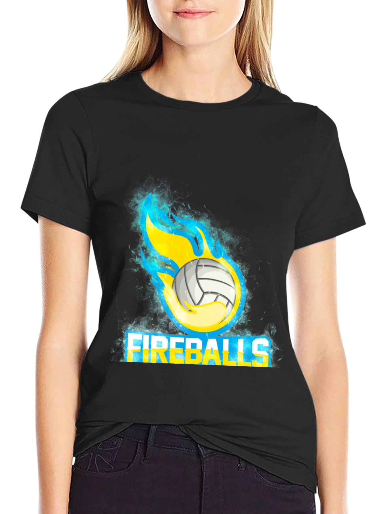Fireballs Volleyball Graphic Tee - Black Cotton T-Shirt
